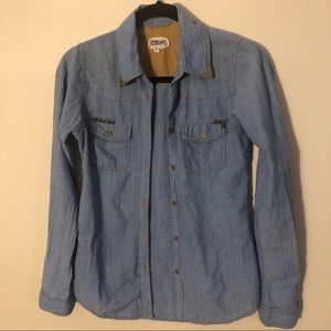 Chambray Button Down with Brass Details